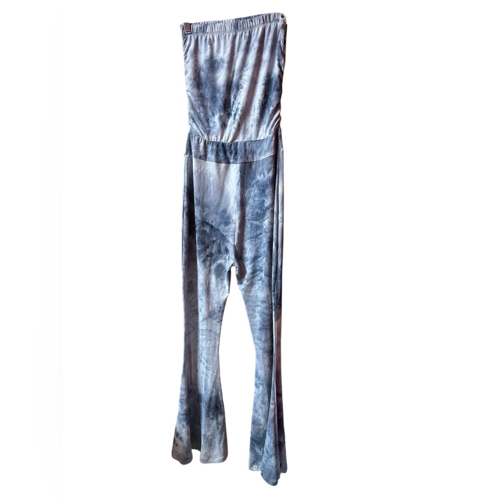 J for Justify Strapless Tie-Dye flared, bell-bottom leg tube-top Jumpsuit